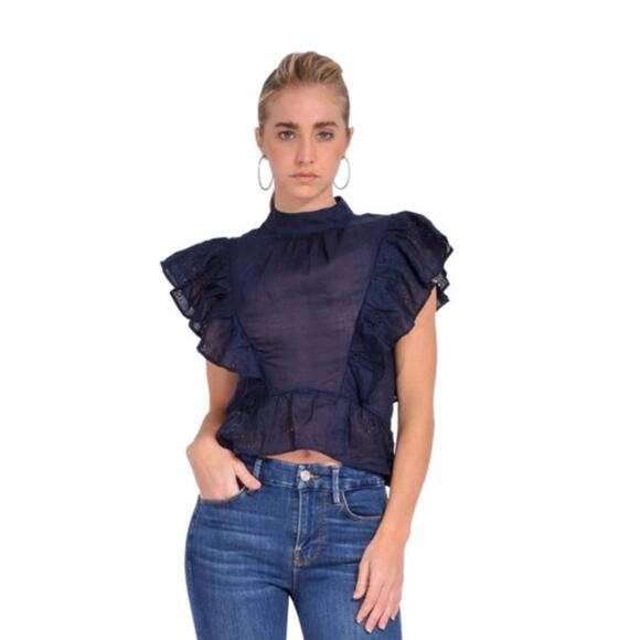 FRAME Navy Eyelet Peplum Top - Size Small, (new) - Picture 2 of 6